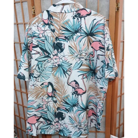 Nosirhoc Tropical Pink Flamingo Hawaiian Shirt XL Men’s Tropical Beach Button-u - Picture 4 of 11